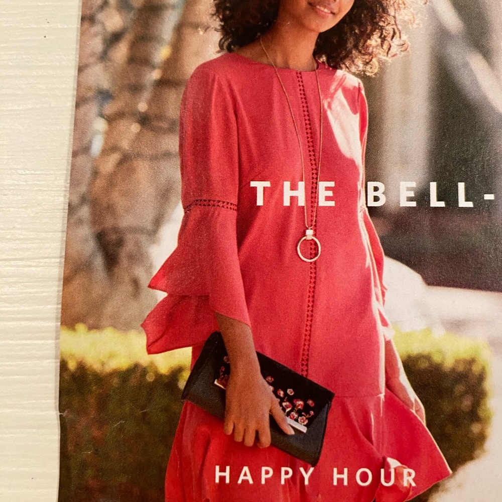 White House Black Market Coral Pink Midi Dress with Ruffle Sleeves
